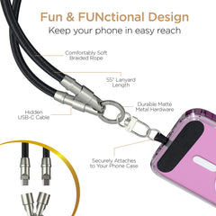 2-in-1 Crossbody Phone Strap with USB-C Charging Cable – Hands-Free Braided Phone Lanyard & 60W Fast Charge Cable Compatible with iPhone 15/16, Samsung Galaxy, Pixel & More