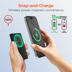 Power Pack Mag 5,000mAh Ultra-Slim Magnetic Wireless Power Bank – MagSafe-Compatible 15W Fast Charging Portable Charger with 20W USB-C PD, Aircraft-Grade Aluminum Design | Black