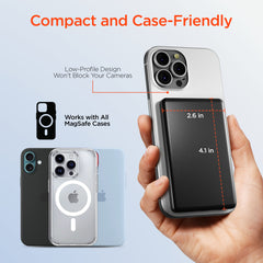 Power Pack Mag 5,000mAh Ultra-Slim Magnetic Wireless Power Bank – MagSafe-Compatible 15W Fast Charging Portable Charger with 20W USB-C PD, Aircraft-Grade Aluminum Design | Black