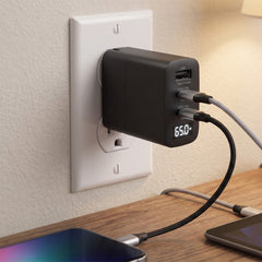 65W GaN USB-C Wall Charger with Digital Display – Dual USB-C PD PPS & USB-A Fast Charging Adapter – 3-Port Laptop Charger for MacBook, iPhone, Samsung, iPad & More