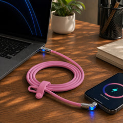 100W USB-C to USB-C Fast Charging Cable – 6ft Rugged Braided Cable with Dual 180° Rotating Connectors, LED Indicators & PD Fast Charge for iPhone 15/16, Samsung, iPad, MacBook & More | Pink