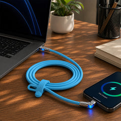 100W USB-C to USB-C Fast Charging Cable – 6ft Rugged Braided Cable with Dual 180° Rotating Connectors, LED Indicators & PD Fast Charge for iPhone 15/16, Samsung, iPad, MacBook & More | Sky Blue
