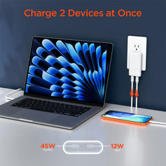 65W Dual USB-C GaN Wall Charger – Ultra-Slim Fast Charger with USB-C PD PPS, Foldable Prongs & Dual-Port Charging for MacBook, iPhone, Samsung, iPad & More