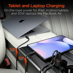 77W Quad-Port Fast Car Charger with 4ft USB-C Cable – Dual 30W USB-C PD PPS & Dual USB-A Ports – 4 Device Fast Charging Adapter for iPhone, Samsung, Android, Tablets & Laptops