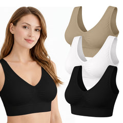 3-Pack Seamless Lightweight Comfort Bras – Wireless Stretch Support Bras with Wide Straps & Smoothing Fit – Breathable Everyday Lounge Bras for Women