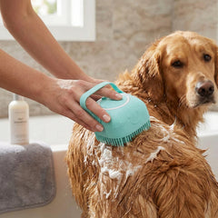 Pet Bath Brush with Shampoo Dispenser – Soft Silicone Dog & Cat Scrubber Massager for Grooming, Shedding & Cleaning – Non-Slip Bath Brush for Short & Medium Hair Pets (1-Pack or 2-Pack)