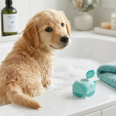 Pet Bath Brush with Shampoo Dispenser – Soft Silicone Dog & Cat Scrubber Massager for Grooming, Shedding & Cleaning – Non-Slip Bath Brush for Short & Medium Hair Pets (1-Pack or 2-Pack)