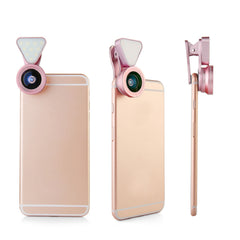 3-in-1 Phone Camera Lens Kit with 10 LED Selfie Light – Wide Angle 0.4X–0.6X + 15X Macro Lens – Universal Clip-On Smartphone Lens Set for Travel