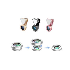 3-in-1 Phone Camera Lens Kit with 10 LED Selfie Light – Wide Angle 0.4X–0.6X + 15X Macro Lens – Universal Clip-On Smartphone Lens Set for Travel