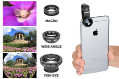 Universal Clip-On 3-in-1 Phone Camera Lens Kit – Wide Angle + 180° Fisheye + Macro Lenses for iPhone & Android – Portable Smartphone Lens Set for Travel, Selfies & Close-Up Shots