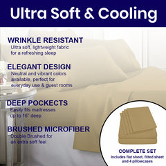 6-Piece: 2200 Series Egyptian Softness Microfiber Sheets – Ultra Soft, Cooling & Deep Pocket
