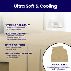 3-Piece: 1800 TC Bamboo Blend Twin Sheet Set – Double Brushed, Deep Pocket Fit