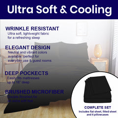 Full Size Bed Sheet Set – 1800 TC Bamboo Blend, Double Brushed, Super Soft & Cooling, Deep Pocket Bedding