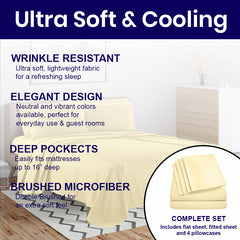 1800 TC Queen Bamboo Blend Sheets – Double Brushed, Light Colors, Cozy & Cool