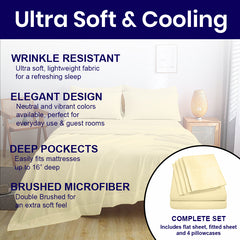 Full Size Bed Sheet Set – 1800 TC Bamboo Blend, Double Brushed, Super Soft & Cooling, Deep Pocket Bedding