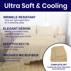 Full Size Bed Sheet Set – 1800 TC Bamboo Blend, Double Brushed, Super Soft & Cooling, Deep Pocket Bedding