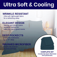 Full Size Bed Sheet Set – 1800 TC Bamboo Blend, Double Brushed, Super Soft & Cooling, Deep Pocket Bedding