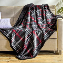 Midnight Plaid Sherpa Throw Blanket 50 x 60 Inches – Cozy Fleece & Ultra-Soft Sherpa Reversible Blanket for Couch, Sofa, Bed & Chilly Nights