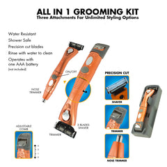 All-in-One Grooming Kit for Men – Water Resistant Precision Trimmer, Shower-Safe Beard, Mustache & Body Hair Groomer – Cordless Battery-Operated Personal Care Tool