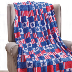 Ultra Soft Cozy Patriotic Patchwork Micro Plush Throw Blanket – 50" x 60" Lightweight Cozy Blanket for Couch, Bed & Travel – Warm, Durable, Machine Washable Gift for Family & Friends