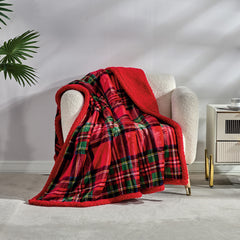 Classic Red Plaid Throw Blanket – Lightweight Soft Polyester Throw for Couch, Sofa & Bed, Cozy Decorative Blanket for Living Room, Bedroom & Travel, 50 x 60 Inches