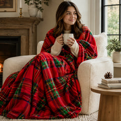 Classic Red Plaid Throw Blanket – 100% Polyester Soft Lightweight Decorative Blanket for Couch, Sofa & Bed, Machine Washable Cozy Throw, Rustic Plaid Design, 50 x 60 Inches
