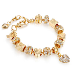 Gold Charm Bracelet for Women – Heart, Smile & Rhinestone Beaded Bracelet – Gold Plated Charm Jewelry Gift for Girls, Mom, Wife, Girlfriend (Multiple Styles)