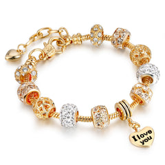 Gold Charm Bracelet for Women – Heart, Smile & Rhinestone Beaded Bracelet – Gold Plated Charm Jewelry Gift for Girls, Mom, Wife, Girlfriend (Multiple Styles)