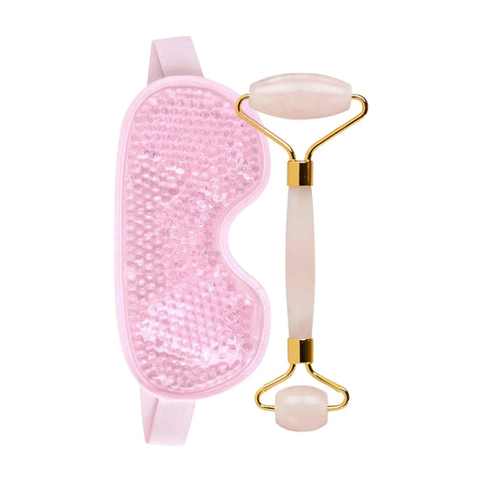 2-Piece Chill Vibes Skincare Set – Cooling Gel Eye Mask & Jade Roller for Puffiness, Relaxation & Glowing Skin