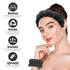 3-Pack Fluffy Spa Headband & Wristband Set – Cute Bubble Design for Face Washing, Skincare Routine, Makeup