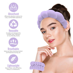 3-Pack Fluffy Spa Headband & Wristband Set – Cute Bubble Design for Face Washing, Skincare Routine, Makeup