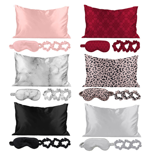 5-Piece Satin Sleep Set – Pillowcase, Eye Mask & 3 Scrunchies – Silky Soft for Skin & Hair, Frizz Control, Beauty Sleep Essential – Anti-Breakage & Light Blocking