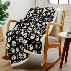 Skull & Bones Halloween Sherpa Throw Blanket – Ultra Soft 50" x 60" Micro Plush Blanket for Couch, Bed & Dorm – Cozy, Lightweight, All-Season Warmth, Machine Washable