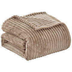Oversized Ribbed Corduroy Plush Blanket – Reversible Striata Lined All-Season Cozy Throw for Bed & Couch, 100% Polyester, Queen or King