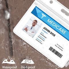 5-Pack Waterproof Clear Card Holder Sleeves – Resealable 4 x 3 Inch ID and Immunization Record Protectors with Lanyard Slots, Durable Transparent Pouches for Badges, Health Cards and Events