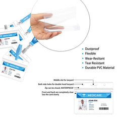 5-Pack Waterproof Clear Card Holder Sleeves – Resealable 4 x 3 Inch ID and Immunization Record Protectors with Lanyard Slots, Durable Transparent Pouches for Badges, Health Cards and Events