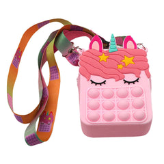 Kids Pop-It Bubble Fidget Crossbody Bag – Silicone Unicorn & Fruit Shoulder Purse with Zipper Pocket, Sensory Push Pop Toy Handbag for Girls, Small Accessories & Travel