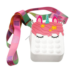 Kids Pop-It Bubble Fidget Crossbody Bag – Silicone Unicorn & Fruit Shoulder Purse with Zipper Pocket, Sensory Push Pop Toy Handbag for Girls, Small Accessories & Travel
