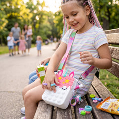 Kids Pop-It Bubble Fidget Crossbody Bag – Silicone Unicorn & Fruit Shoulder Purse with Zipper Pocket, Sensory Push Pop Toy Handbag for Girls, Small Accessories & Travel