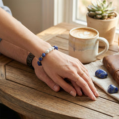 White Lava Stone Diffuser Bracelet with 2 Random Essential Oils – Aromatherapy Bead Bracelet with Dumbbell Charm – Stretch Essential Oil Jewelry for Men & Women