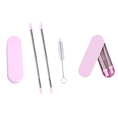 2-Pack Reusable Collapsible Stainless Steel Straws with Cleaning Brushes & Travel Cases – BPA-Free, Eco-Friendly, Pink & Peach