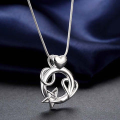 Sterling Silver “Love You to the Moon” Necklace – Heart, Star & Moon Pendant with Snake Chain – Romantic Gift Necklace for Women