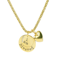“I Am Blessed” Crystal Necklace for Women – Two-Tone Circle Pendant with 7 Sparkling Stones & Heart Charm – Adjustable 19” + 3” Chain Gift Jewelry