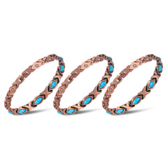 Magnetic Copper Bracelet for Men & Women – Adjustable Stainless Steel & Copper Cuff with Turquoise & Crystal Inlay – Unisex Fashion Bangle Jewelry Gift