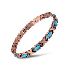 Magnetic Copper Bracelet for Men & Women – Adjustable Stainless Steel & Copper Cuff with Turquoise & Crystal Inlay – Unisex Fashion Bangle Jewelry Gift
