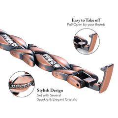 Magnetic Copper Bracelet for Men & Women – Adjustable Stainless Steel & Copper Cuff with Turquoise & Crystal Inlay – Unisex Fashion Bangle Jewelry Gift