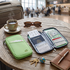 Travel Wallet Passport Holder – Water-Resistant Document Organizer with 14 Compartments for Passport, Boarding Pass, Credit Cards, Cash & Tickets, Lightweight Travel Organizer