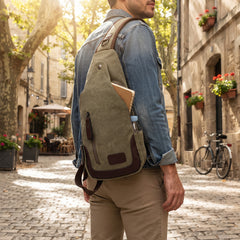Canvas Sling Bag Crossbody Backpack – Lightweight Chest Shoulder Bag with Adjustable Strap & Multiple Zipper Pockets for Men & Women, Casual Travel Daypack for Hiking & Everyday Carry