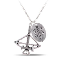 Crossbow Pendant Necklace – Silver Tone Chain with Crossbow & Charm – Survival Inspired Jewelry for Men & Women – 18” Chain Gift