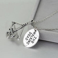 Crossbow Pendant Necklace – Silver Tone Chain with Crossbow & Charm – Survival Inspired Jewelry for Men & Women – 18” Chain Gift